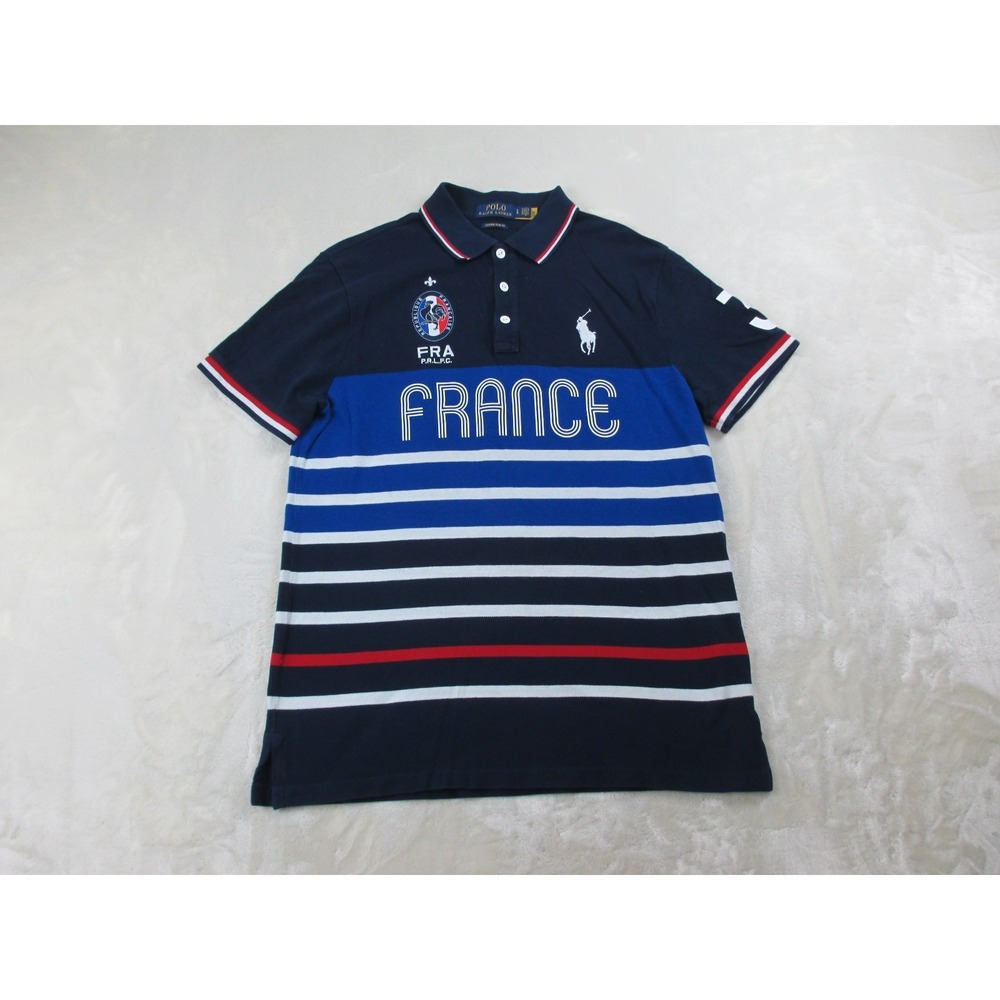 Ralph Lauren Polo Shirt Mens Large Blue France Custom Slim Fit Cotton Casual‎
